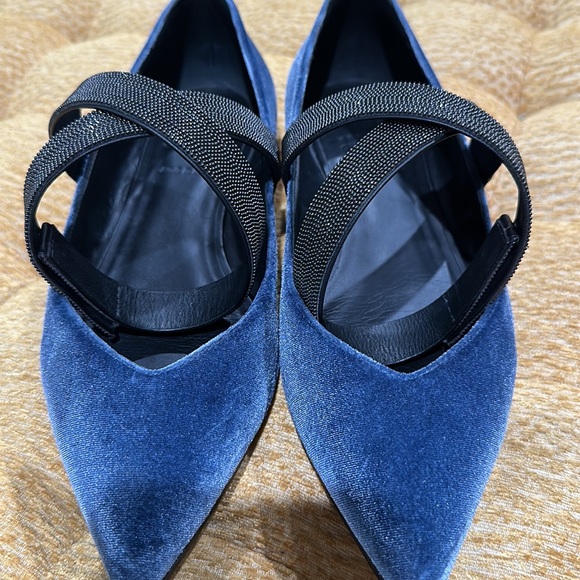 Brunello Cucinelli Blue Velvet Flats - Size 38 (US size 8) - Picture 6 of 12